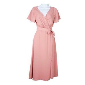 Anthropologie Paper Crown Abigail Wrap Dress Size L Blush